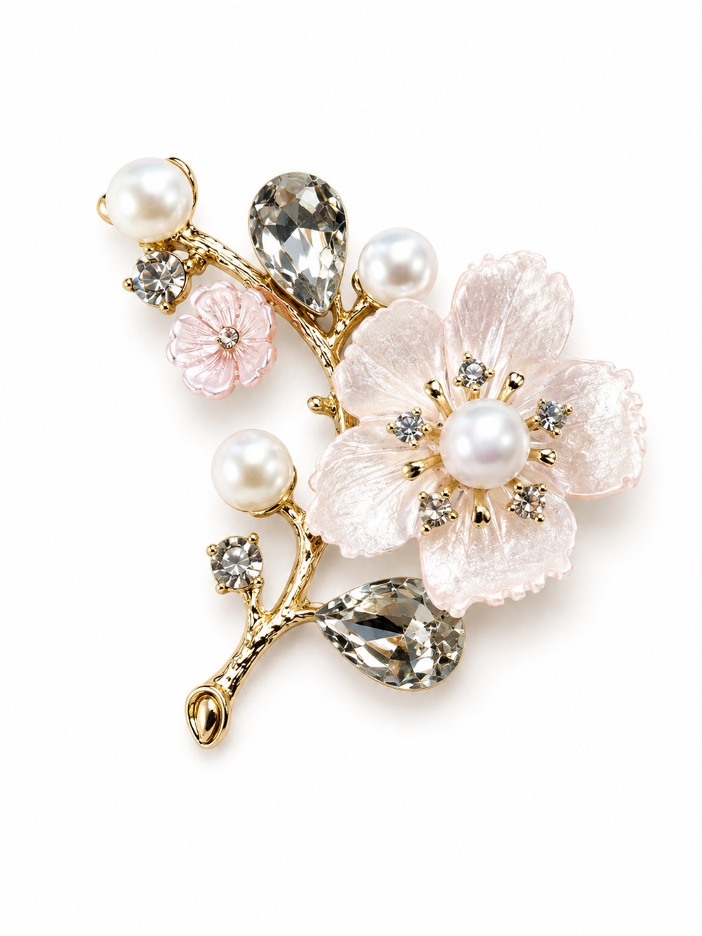 Flower Stone Pearl Brooch